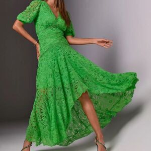 Boston Proper Vibrant Green Lace Midi Dress